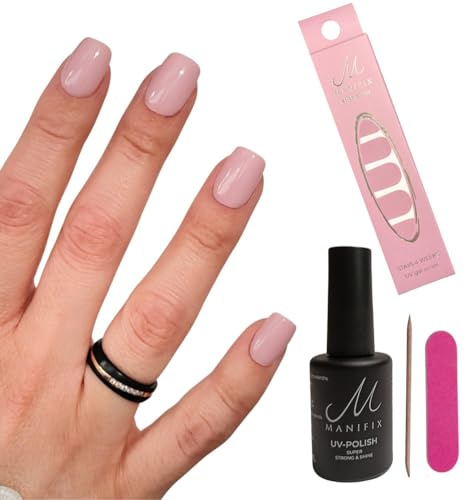 MANIFIX®UV Nagelfolien Starterset: DAHLIA Rose + UV-Coat, DIY selbstklebende Gel-Nagellösung, Starterset für einen look wie Gelnägel - UV Strips vegan, eco, tierversuchsfrei – ohne UV Lampe