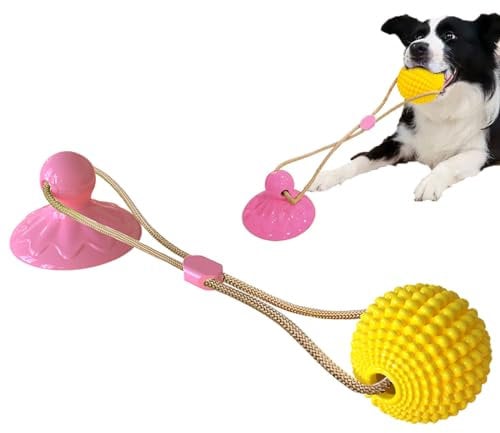 KITIVIALA Corn Ball Chew Toys for Aggressive chewers, Interactive Suction Cup Dog Tug of War Toys, Teething Rope Toys for Dog Boredom, Enrichment Teeth Cleaning for Medium Large Dogs (Pink)