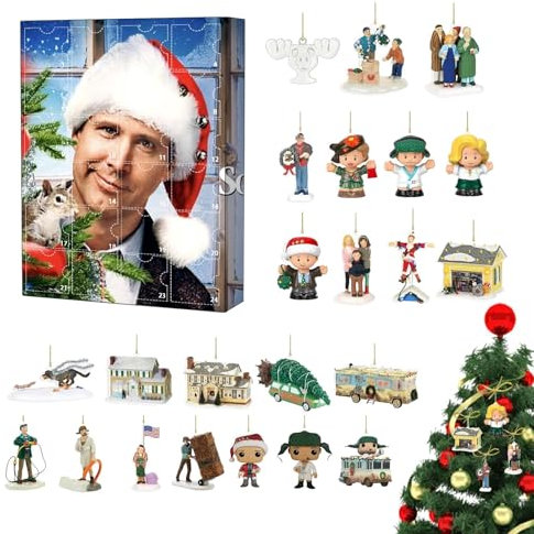 National Lampoon's Weihnachtsferien-Adventskalender 2024, 24-tägiger Weihnachts-Adventskalender, Weihnachtsferien-Figuren-Anhänger, Weihnachts-Countdown-Kalender für Baumdekoration