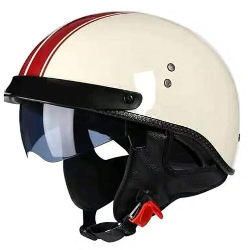 Casque De Moto Casques Bols Casques Vintage À Face Ouverte ECE Homologué Casque De Moto Jet Homme Et Femme avec Visière Casque Mobylette Rétro Demi Casque Moto 2,XXL:63-64CM