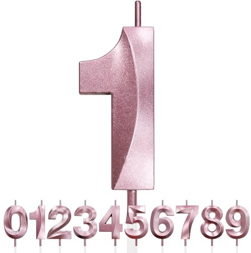 Nummer 1 Geburtstagskerze, 1. Geburtstag Kerze, 3D Design Roségold Glitter Nummer Kerzen, Cake Topper Dekorationen, Kuchen Kerze für Geburtstagsparty, Hochzeitstag, Baby-Dusche, Party-Dekoration