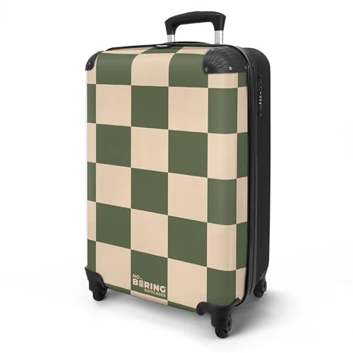 NoBoringSuitcases.com® Handgepäck Koffer 55x40x20 Reisetasche - Reisekoffer mit Rollen, Leichtgewicht Hartschalenkoffer, Trolley Kabinengepäck mit Blöcke - Grün und Beige, Koffer für Flugzeug