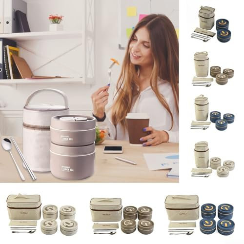 Juego de lonchera portátil aislada, contenedores apilables para la escuela o el trabajo, capacidad de 14 onzas/21 onzas, diseño a prueba de fugas con doble sello de silicona (H)