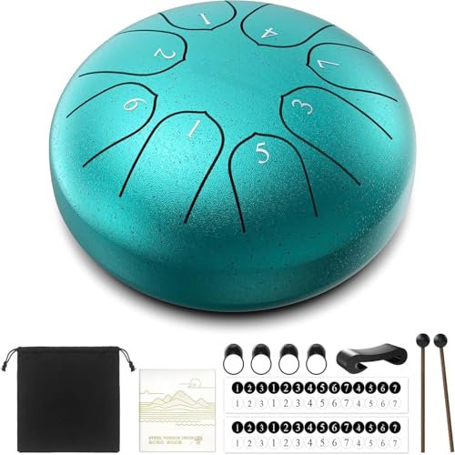 Steel Tongue Drum 8 Notes 6 Inch | Handpan Drum für Meditation & Yoga | Premium German Steel mit Reisetasche, Schlägeln & Notenbuch | Zen Musical Gift for Adults/Kids