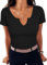 Aottori Black Summer Tops Womens Short Sleeve T Shirts V Neck Ribbed Fitted Casual Basic Pullover Tunic Top Black M