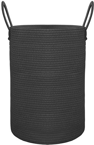 Tking Laundry Basket Large Blanket Basket Cotton Rope Basket Woven Storage Baskets for Clothes Bedding Toy Kids Baby Storage Organiser Living Room Nursery Bedroom Laundry Hamper (Black, 38cm x 52cm)