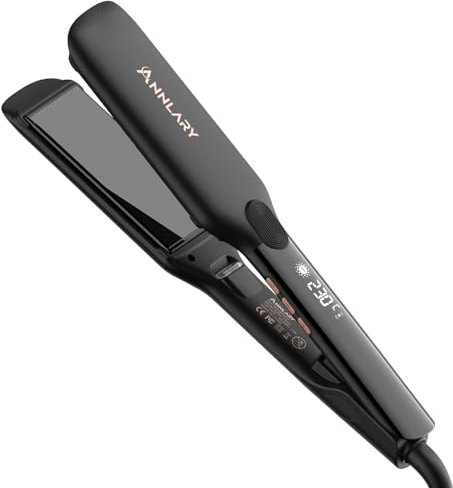 Annlary Alisador de Pelo 4.4 cm, Plancha Alisadora y Rizadora 2 en 1 – Placas de Cerámica con Iones de Titanio, Voltaje Dual (110-240V) para Cabello Suave y Sin Encrespamiento