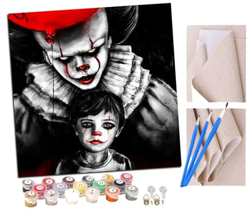 SENDJJ Peinture par Numero Adulte Squelette d'Halloween, clown effrayant et bébé animal DIY Peinture à l'huile Numéros Toile Paint by Numbers Peindre par Nombre Kits sans Cadre 40x40cm