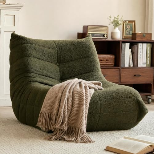 Gazecaia Oversized Teddy Bean Bag Chair, Memory Foam Fireside Lounge | Boneless fireside floor lounge sofa; teddy armless accent chair for living room bedroom office; no assembly required