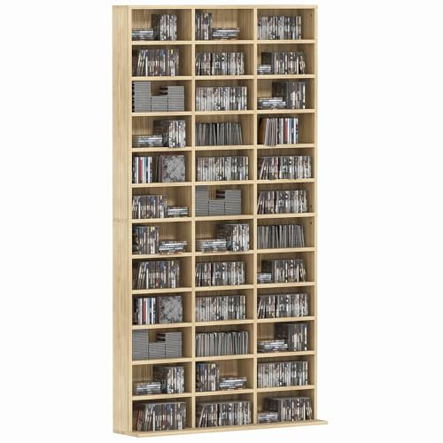 HOMCOM 1116 CD/ 528 DVD Storage Unit, Media Storage Shelf, Wooden Display Unit with Adjustable Shelves, 102 x 195 cm, Oak Tone