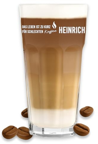 polar-effekt Latte Macchiato Glas Kaffeebecher 480 ml mit Gravur - Personalisiertes Kaffeeglas mit Namen - Ideal als Geschenk - Für Cappuccino, Kaffee & Eiskaffee