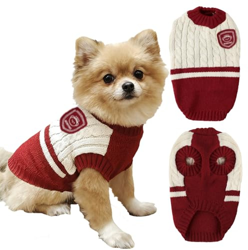 Hundepullover Winter, FainFun Preppy-Stil Haustier Pullover, Katzenpullover, Geeignet für Kleine, Mittlere Hunde, Katzen, Sweater Hunde Weihnachten, Hundepullover Grosse (Rot, M)
