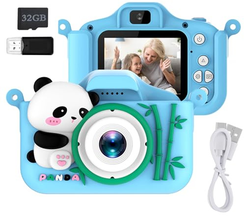 Kinderkamera, Kinder Kamera Selfie Digitalkamera mit 32GB-Karte, 1080P, Spielen, für 3-12 Jahre Jungen Mädchen Weihnachten Geburtstagsgeschenk Spielzeug (Kuschel-Panda, Blau)