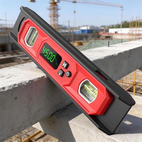 DUSSAL Digitale Wasserwaage und Winkelmesser, helle LED-Anzeige, Magnetfuß, Audioanzeige, IP54 wasserdichte Torpedo-Wasserwaage