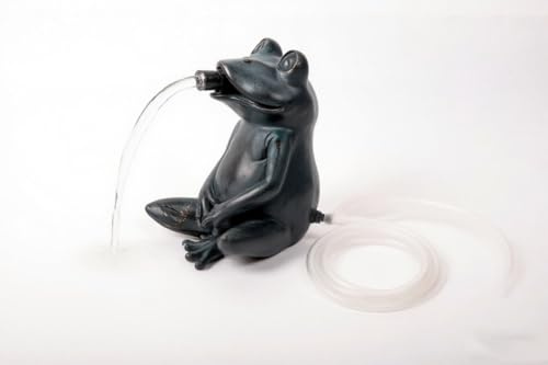 Pond Side Ornament Frog Water Spitter, Decorative Garden Fountain Feature, Dark Grey Finish