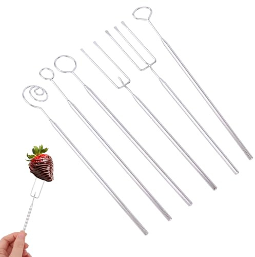 6pcs Chocolate Dipping Tools Set, Stainless Steel Candy Fondue Forks Sticks with Slotted Spoons Cake Decorating Tools Accessories Kit for Truffles Dessert Candy Making Cooking Baking Supplies