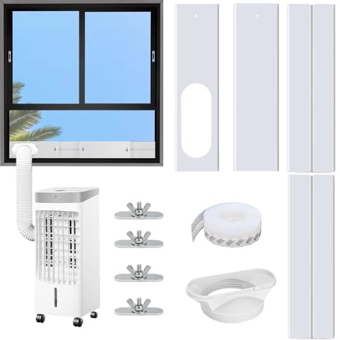 Nzkeuf 4 Pièces Kit Fenetre pour Climatiseur Mobile, Joint de Fenêtre pour Climatiseur Portable, Tuyau d'Évacuation d'Air 13cm, Convient aux Fenêtres Coulissantes Verticales/Horizontales