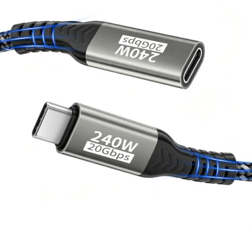 RFNAYK USB C auf USB C Kabel 1m, 20Gbps USB 3.2 Gen2×2 USB C Verlängerung, Video 4K@60Hz Type C ladekabel, 240W PD3.2 USB C Stecker auf Buchse Datenkabel für MacBook Pro, iPad Pro, iPhone 16/15