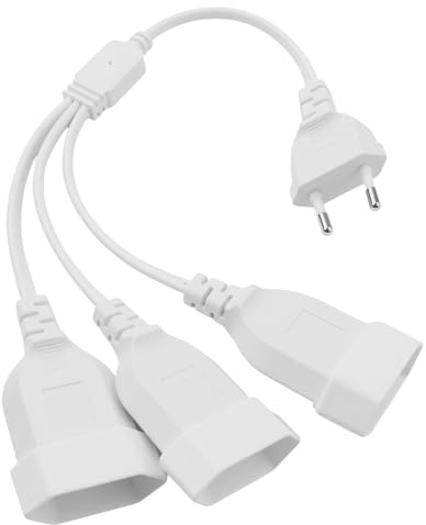 CHEVVY Verlängerung Netzkabel Verlängerungskabel Eurostecker 3-in-1,Weiß | Stromkabel Dreifach Typ-C-Stecker 1 bis 3 Euro Verlängerung 0,75 mm² Max. 2,5A/250V für TV PC Computer Monitor Beamer