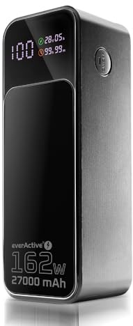 everActive Power Bank 27000 mAh 140 W USB-C PD 3.1 - EB-27Q Ultra - 162,5 W Potenza totale - Laptop Power Bank 99Wh Aereo consentito - Display LCD - Pass-Through - Cavo USB-C da 240 W