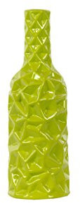 Urban Trends Runde Keramik Flasche Vase mit langem Hals SM Faltig Gloss Finish, gelb grün, S