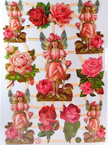 Glanzbilder Mädchen Rosen EF 7343 Oblaten Posiebilder Scrapbook Deko GWI 317