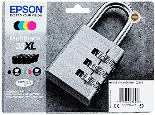 Epson Original 35XL Tinte Schloss (WF-4720DWF, WF-4725DWF, WF-4730DTWF, WF-4740DTWF), Multipack, 4-farbig