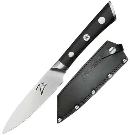 Zelite Damastmesser Set, Scharfes Schälmesser, Küchenmesser & Etui, 10,2cm Japanisches Messer für Gastro, Profi Santoku Messer Scharf, Damast Kochmesser, Damastmesser mit Lederetui und Mosaiknieten