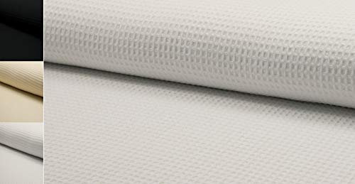 StoffBook WAFFELSTOFFE Baumwolle PIQUÉ 1CM WAFFELPIQUE 360G/M Stoff Stoffe, D383 (Weiß)