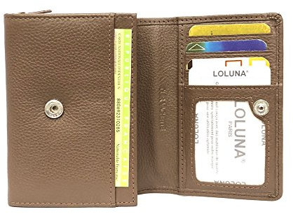 LOLUNA® Porte Monnaie Cuir véritable Compact et spacieux pour pièces, Billets et 2 Cartes bancaire, Homme et Femme Existe en Plusieurs Couleur - Taupe