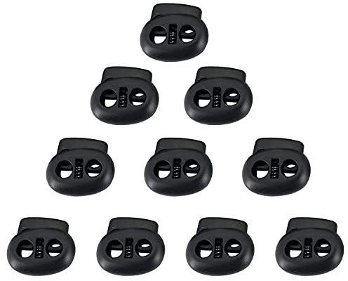 Trimming Shop Kordelstopper mit Doppelloch-Knopf und breiten Druckknöpfen für Taschen, Paracord, Jacken, Gepäck, Schwarz , 10 Stück