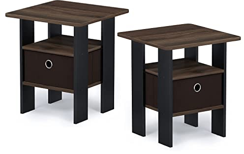Furinno Andrey Beistelltisch Nachttisch mit Schublade, Columbia Walnuss/Dunkelbraun, 2er-Set