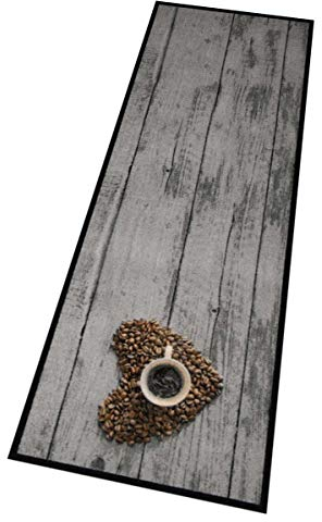 Zala Living Cook & Clean Läufer – rutschfest Teppichläufer Flachgewebe Kurzflor Teppich Küchenteppich Waschbar Küchenläufer Coffee Bean Love für Flur, Küche, Wohnzimmer – Grau Braun, 50x150cm