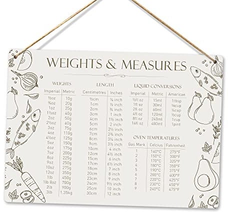 Weights and Measures Kitchen conversion tables – Medium Twine | Printed Metal Wall Sign Plaque