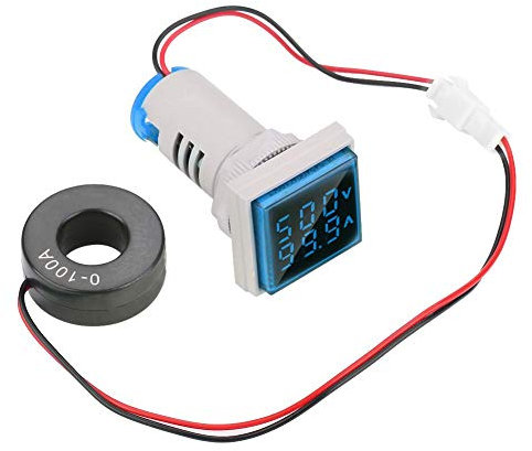 AC 22mm Voltímetro Digital Amperímetro LED Indicador Dual Medidor Corriente Voltaje Indicador 60-500V 0-100A Pantalla a Color Diferente(azul)