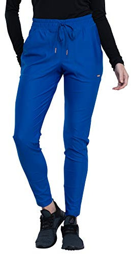 CHEROKEE Form CK090 Women's Mid-Rise, Tapered Leg Drawstring Pant, Royal, Medium Tall