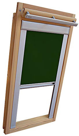 Verdunkelungsrollo Rollo für VELUX Dachfenster TYP GGL/GPL/GGU/GPU - FK06 - Farbe dunkelgrün - mit Aluminium Seitenschienen - KLICK Montage