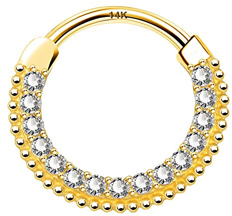 OUFER 16G 14K Massivgold Septum Clicker Helix Daith Ohrringe mit Klarem CZ-Besatz