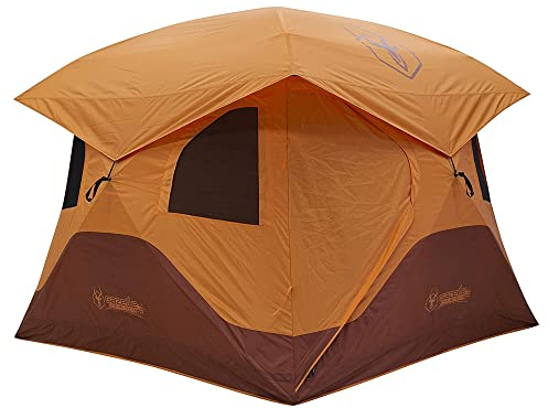 Gazelle GT401SS T4 Extra Large 4 Person Capacity Portable Pop Up Outdoor Shelter Camping Hub Tent with 2 Doors and 6 Windows, Orange