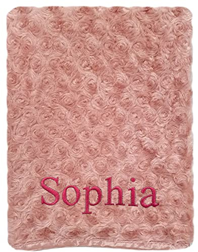 Baby Boy Girl Personalised Blanket Embroidered Name Rose Pink Blue White Grey (Rose Gold)