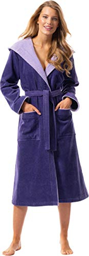 Morgenstern Accappatoio Donna con Cappuccio - Vestaglia da Bagno Lunga in Cotone, Viola, S