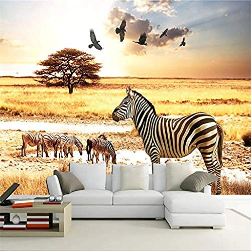afrikanische Savanne Zebra -3D Kunstdruck Wandbild - Wanddekoration -Silk Poster Bild Wanddekoration fototapete 3d Tapete effekt Vlies wandbild Schlafzimmer-200cm×140cm