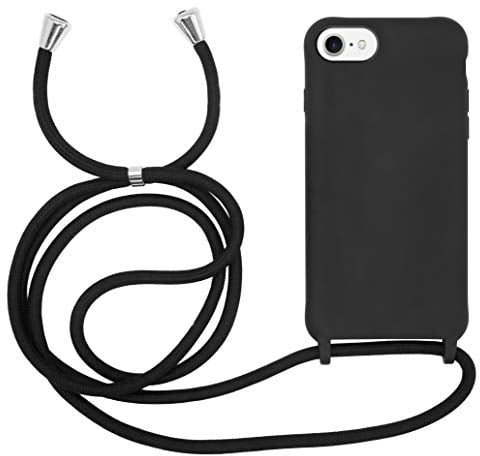 MyGadget Strap Case for Apple iPhone 6 | 6s | 7 | 8 | SE 2020 | 2022 - Crossbody Phone Cover - TPU Silicone Case with Neck Holder - Cord Lanyard Carrier with Rope in Black