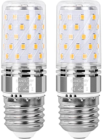SanGlory E27 LED Lampe Warmweiß 3000K, 9W 950 Lumen LED Leuchtmittel, E27 Mais Glühbirne, Ersetzt 80W Halogen, 360 Grad Abstrahlwinkel LED Maiskolben Nicht Dimmbar, 2 Stück