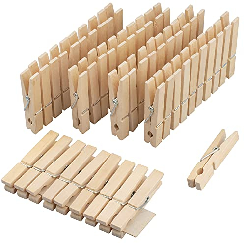 Wäscheklammern Holz | 50 Stück | unbehandelte Holz-Klammern | Wäscheleine-Klammer Holz | Widerstandsfähig Winddicht | Wäschebefestiger Klammern für Wäsche Wäscheklammern Holz groß
