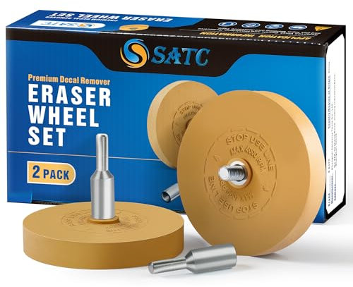 SATC Decal Eraser Wheel for Drill 2 Pack Rubber Eraser Wheel Car Vinyl Decal Emblem Sticker Remover Wheel Pin Stripe Adhesive Remover Tool with Adapter