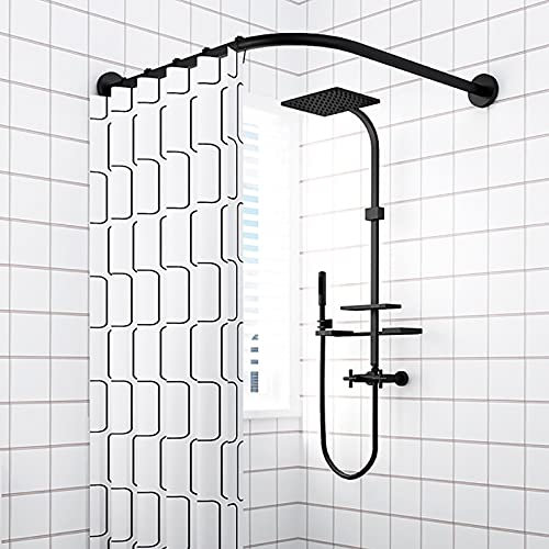 WJQD Tringle à Rideau de Douche L,Barre Extensible Barre Noir Fixation Murale sans Percer Angle,pour Les Douches et (Size:70 to 95cm x 70 95cm)