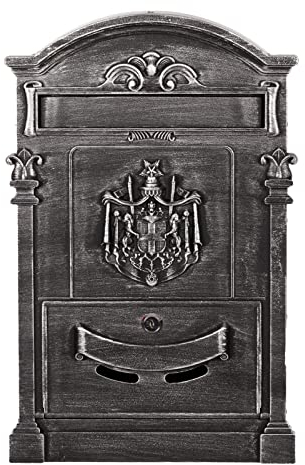 Antiker edler Briefkasten GAL29 Wandbriefkasten, Nostalgischer aus Aluminium Guss Englischer Briefkasten Metall 47 cm hoch. Rostfrei (Antik Silber)