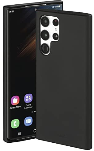 Hama Hülle für Samsung Galaxy S22 Ultra (Handyhülle schützt vor Stößen, Kratzern und Schmutz, Schutzhülle ermöglicht induktives Laden, seidig Mattes Case aus TPU mit weichem Innenfutter) schwarz