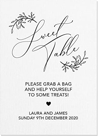 Personalised Sweet Table Wedding or Party Sign in Brown or White (FC27) (A4, White)